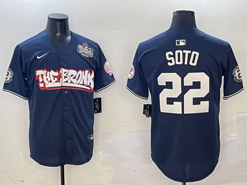 Men New York Yankees #22 Soto Drak Blue four generations Joint Name 2025 Nike MLB Jersey style 2